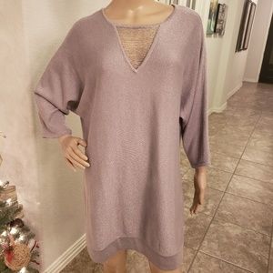 Purple Gray Beaded Sparkle Sweater Tunic Dress L